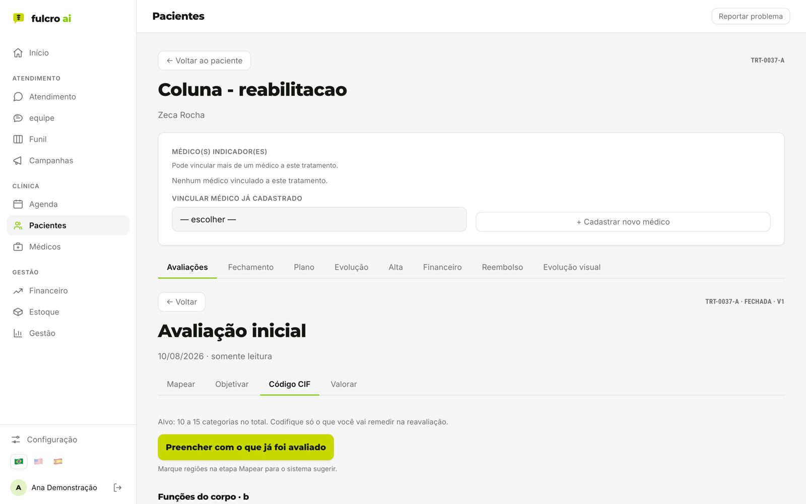 Tela real da fulcro: etapa Código CIF com o botão Preencher com o que já foi avaliado